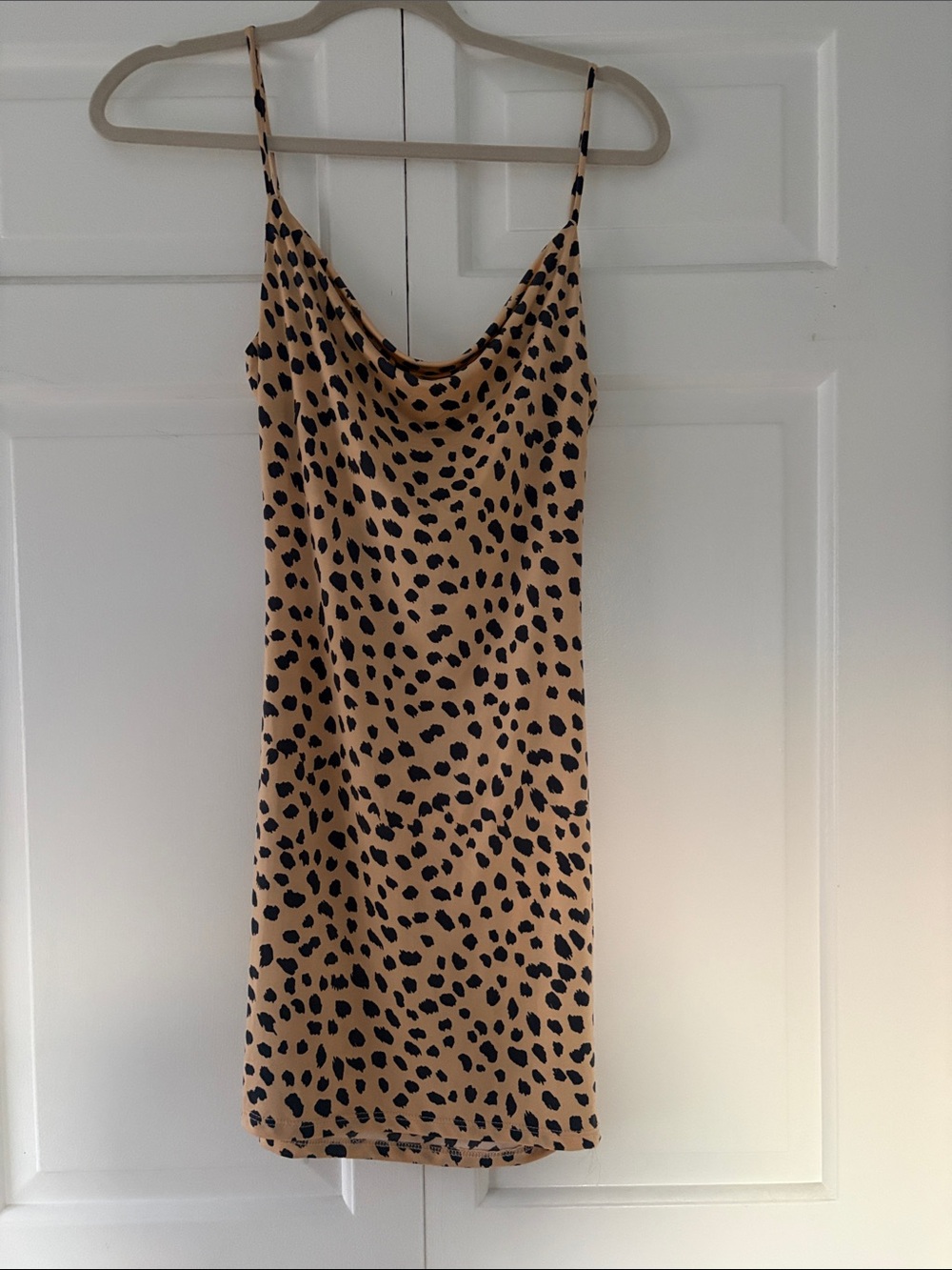 Forever 21 Tan Slip Dress with Black Spot Print